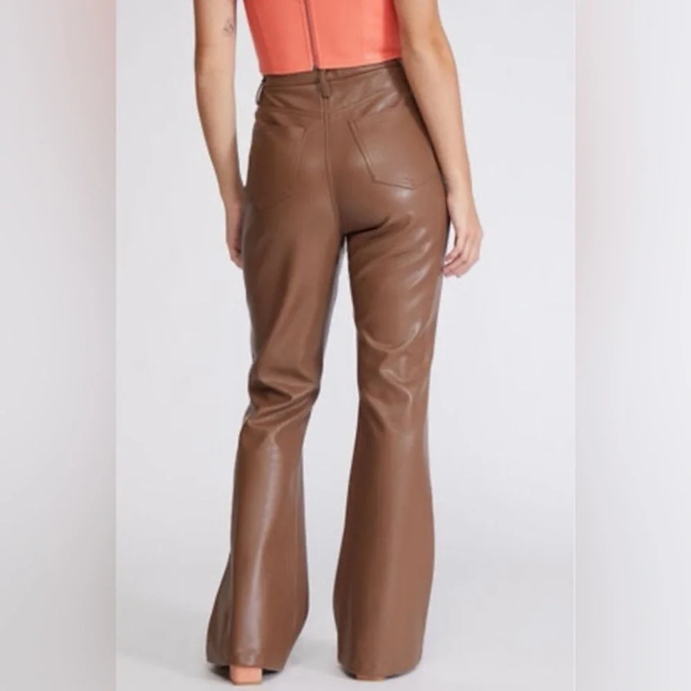 PacSun Brown Leather Flare Pants - Picture 2 of 14